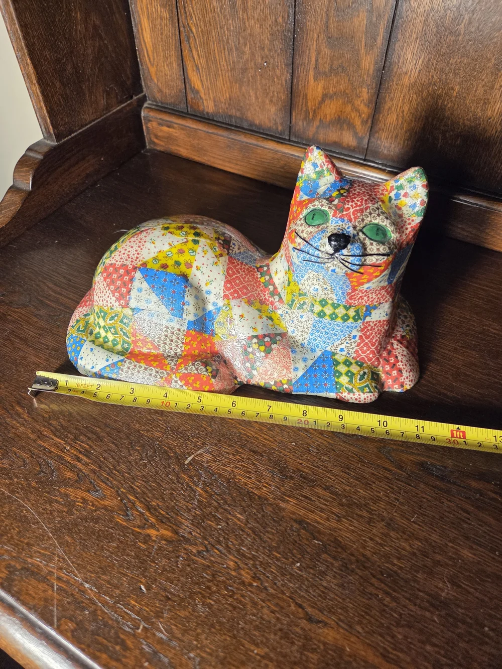 Vintage Multicolor Patchwork Cat Figurine